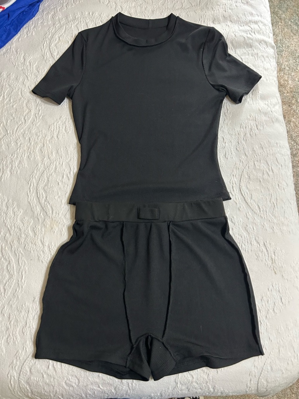 Black Ribbed Two-Piece Lounge Set